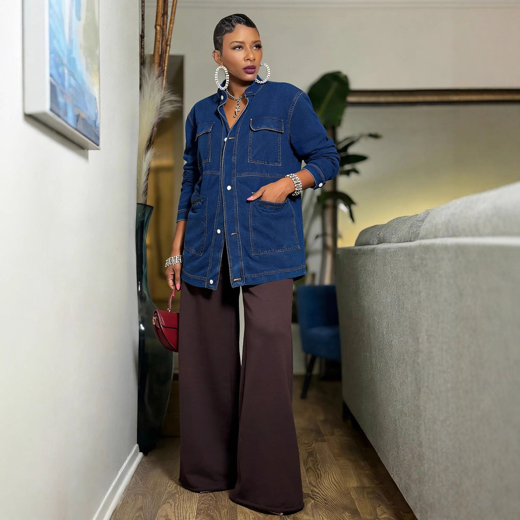 Oversize Mid-Length Cargo Denim Jacket