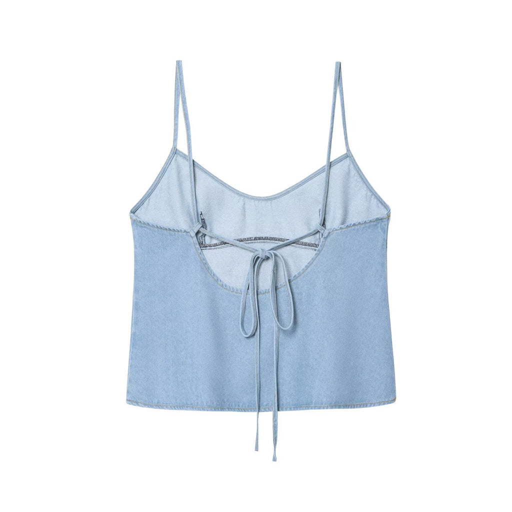 Denim camisole+bow tie denim suit for women
