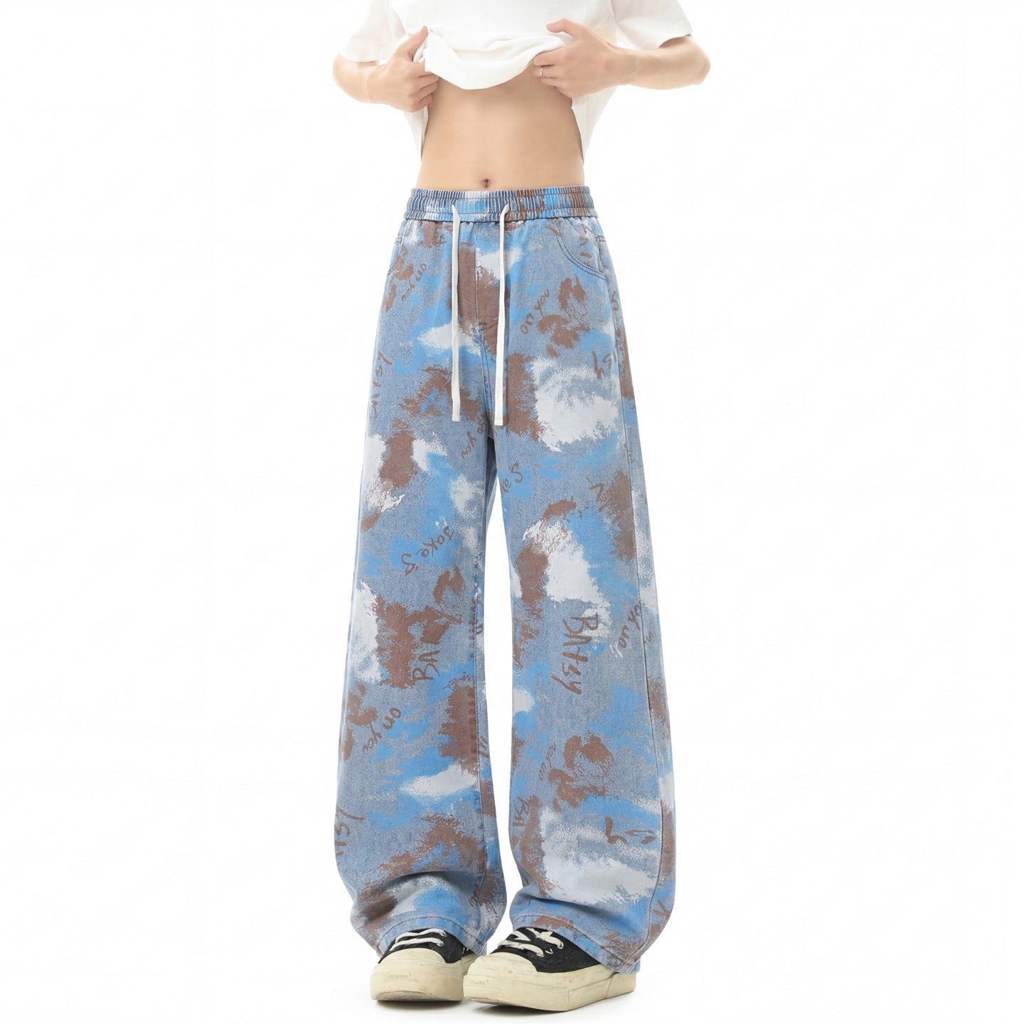 INS Street Straight Leg Patterned Lyocell Ice Silk Jeans