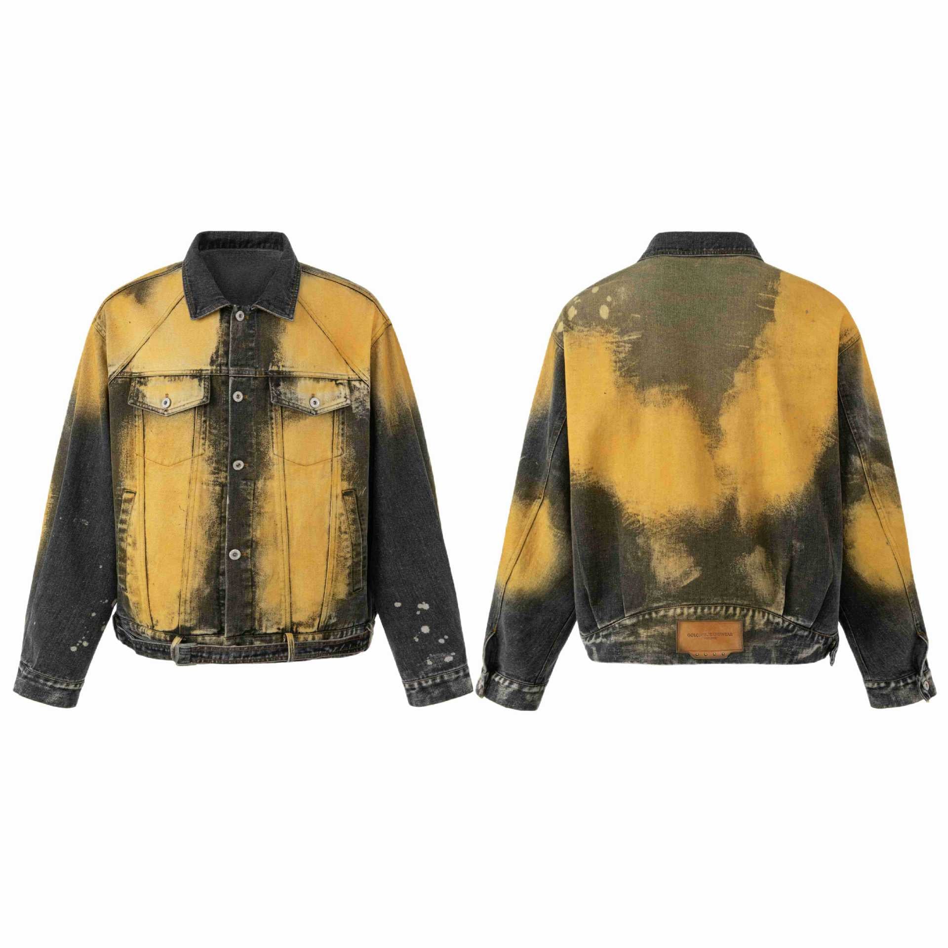 Gradient Distressed Loose Denim Jacket for Men