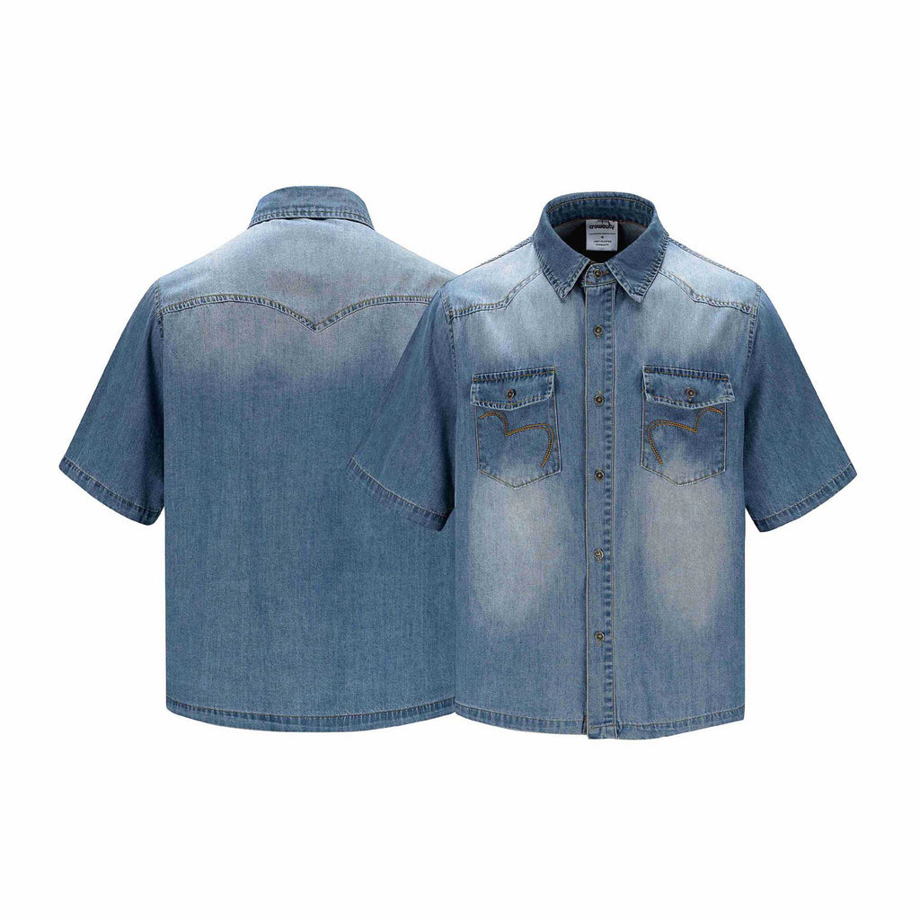 Bag flower washed denim shirt