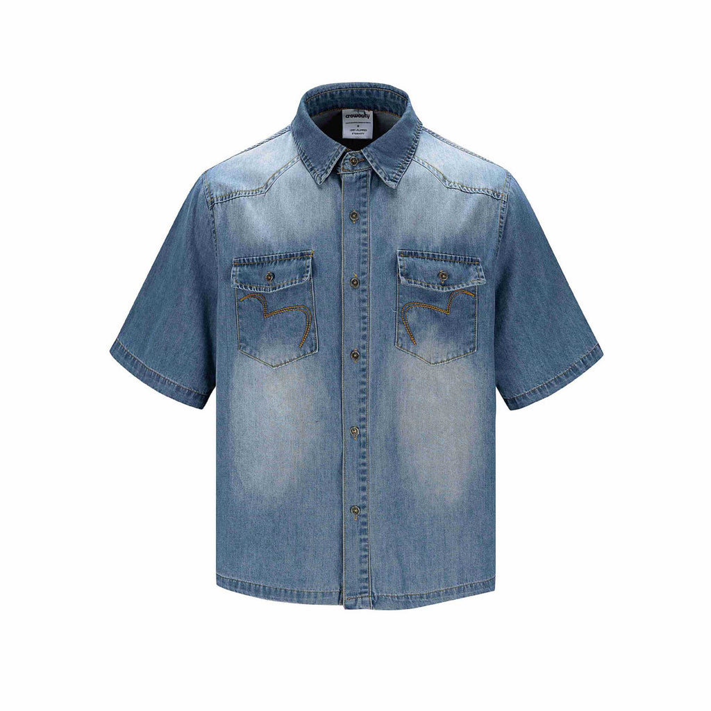 Bag flower washed denim shirt
