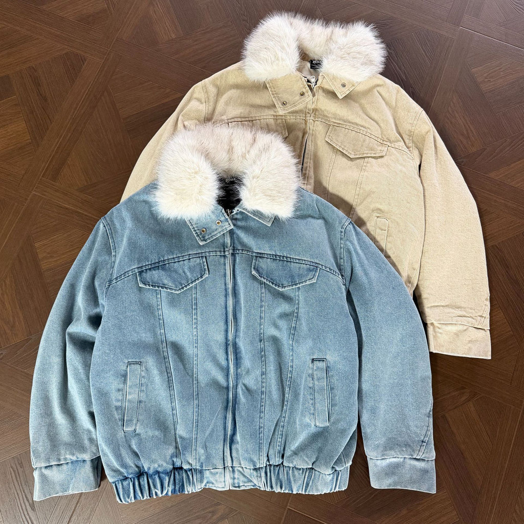 Wool collar denim cotton jacket