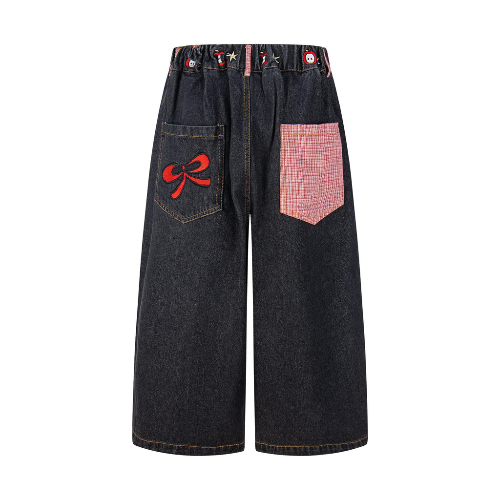 Sausage dog embroidered denim shorts