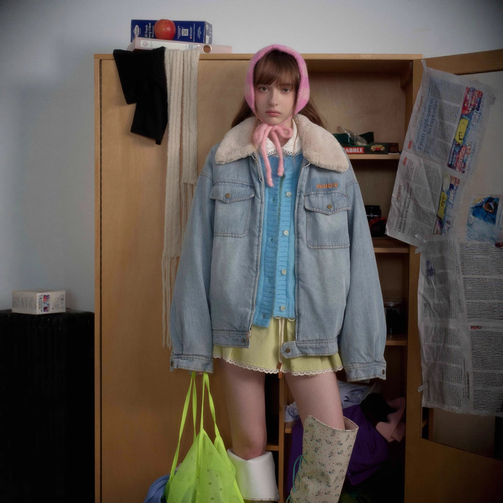 Retro lamb wool denim cotton jacket