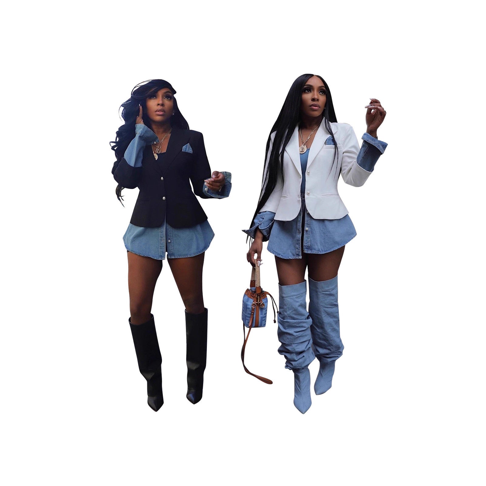 Fashion Casual Women's Patchwork Denim Blazer Coat