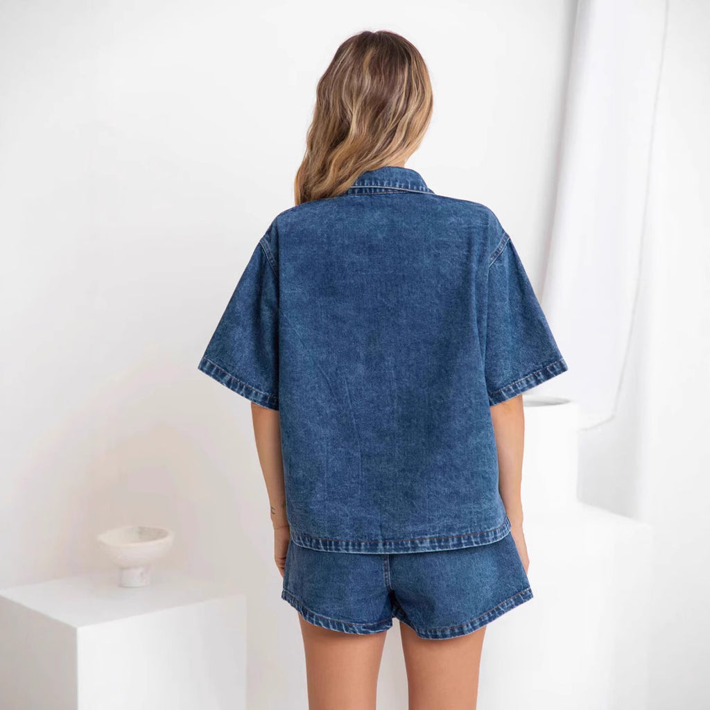 Elastic waist women's denim suit