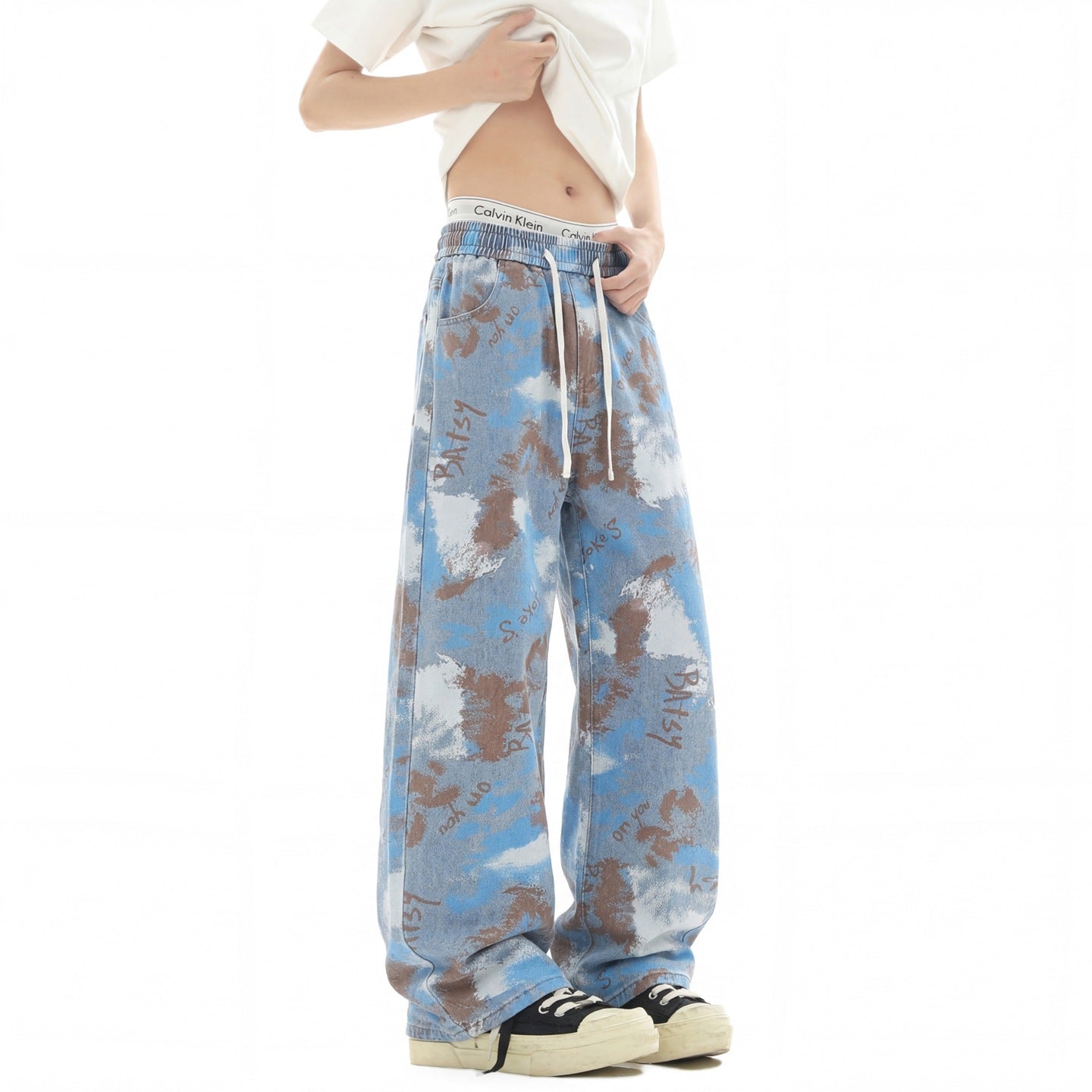 INS Street Straight Leg Patterned Lyocell Ice Silk Jeans