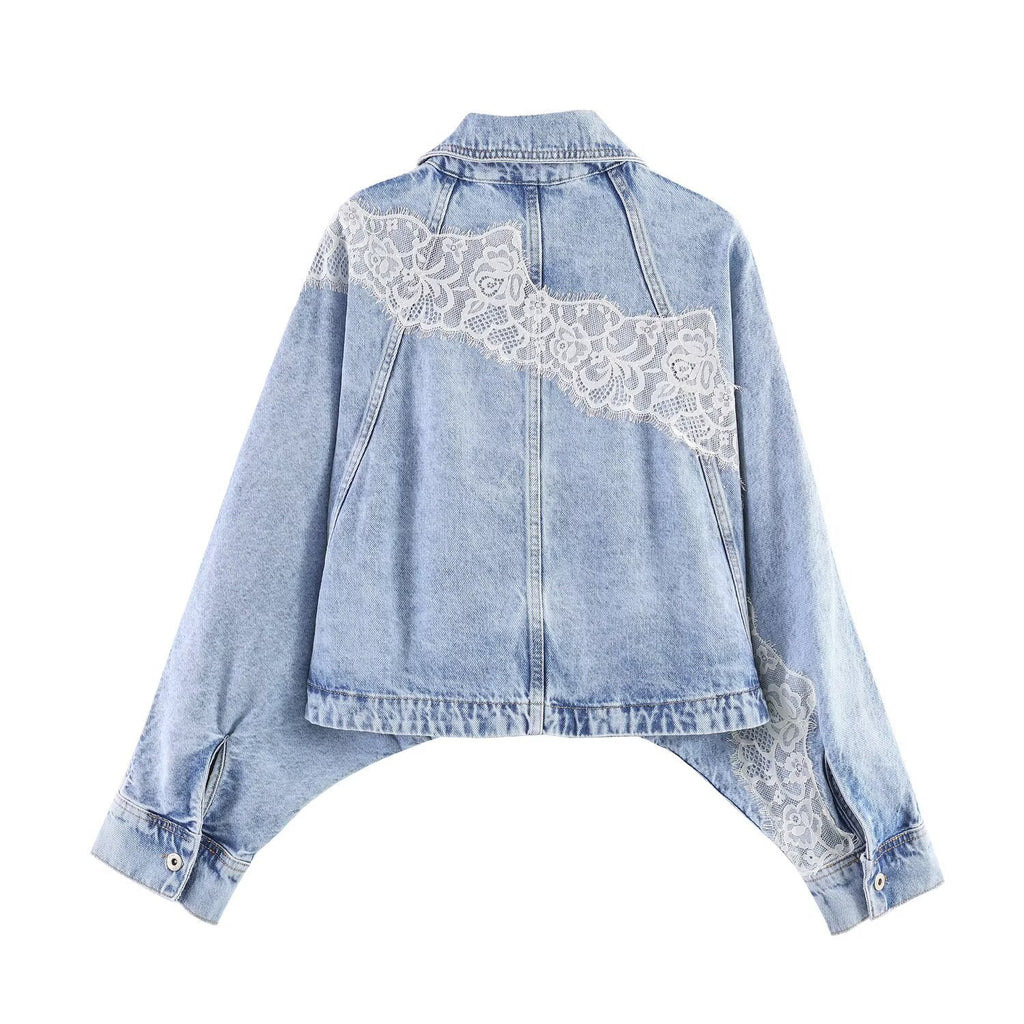 Lace denim jacket+denim women's clothing