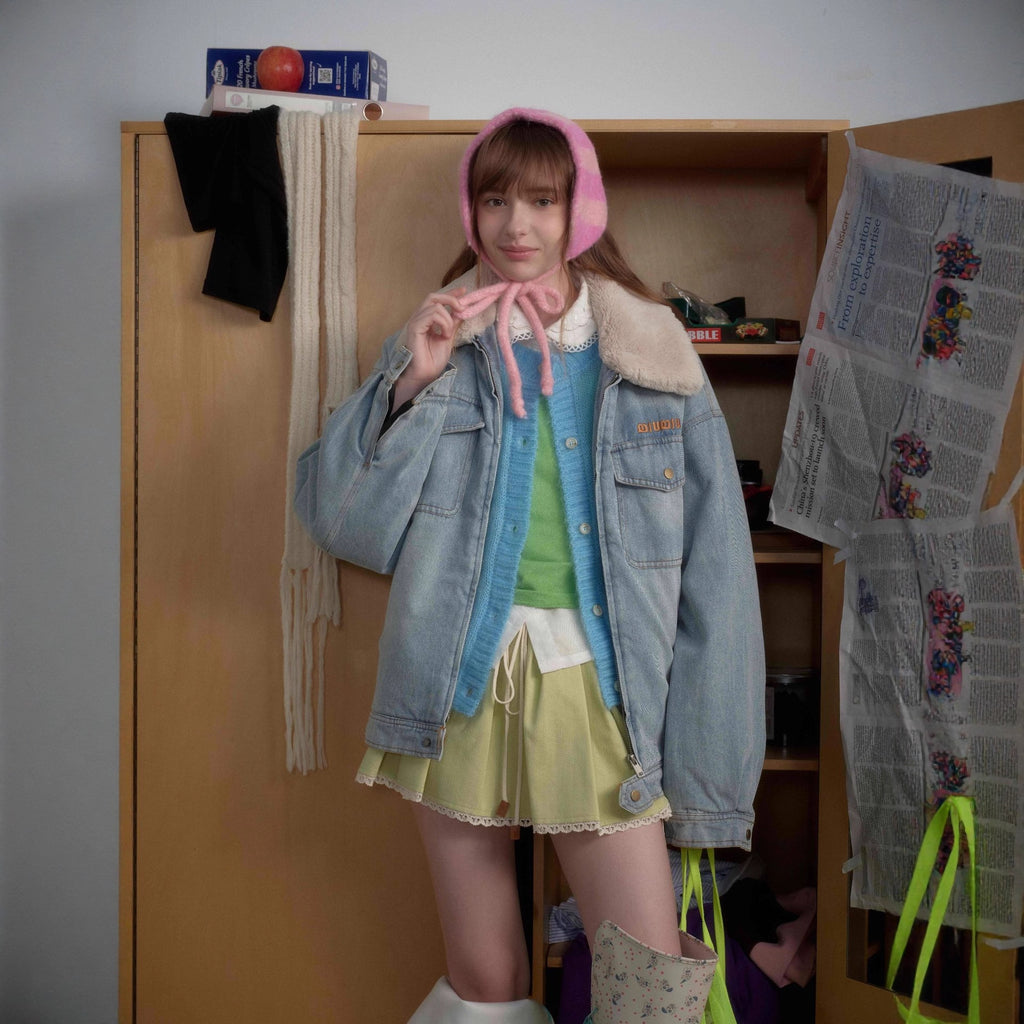 Retro lamb wool denim cotton jacket