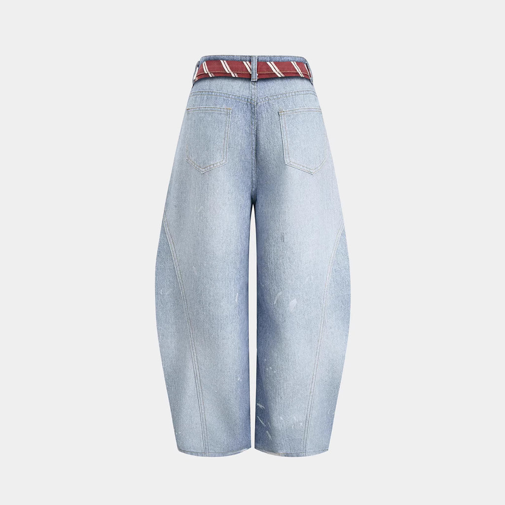 Street Style Tie Badge Print Dagger Jeans