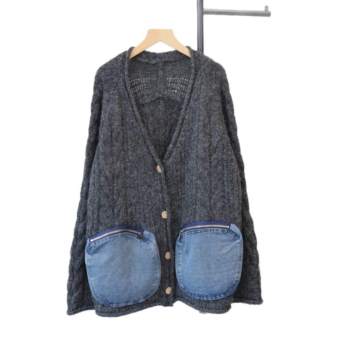 Splicing denim pocket sweater