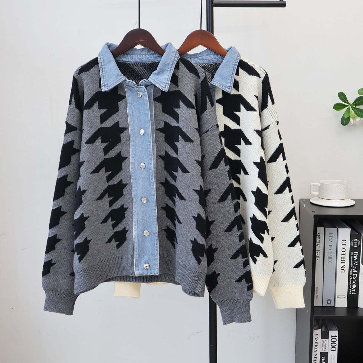 Loose patchwork denim sweater