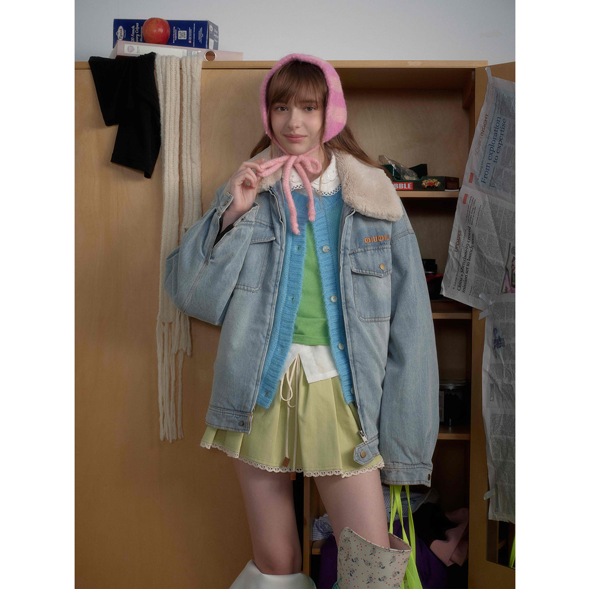 Lamb wool denim cotton jacket