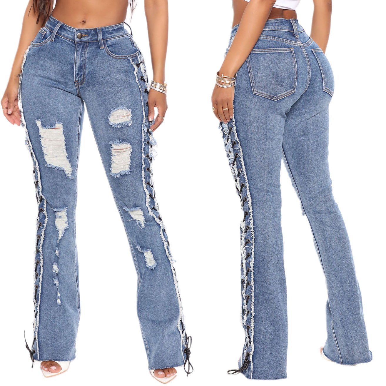 Slim fit ripped denim pants
