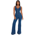 Strap denim jumpsuit flared pants