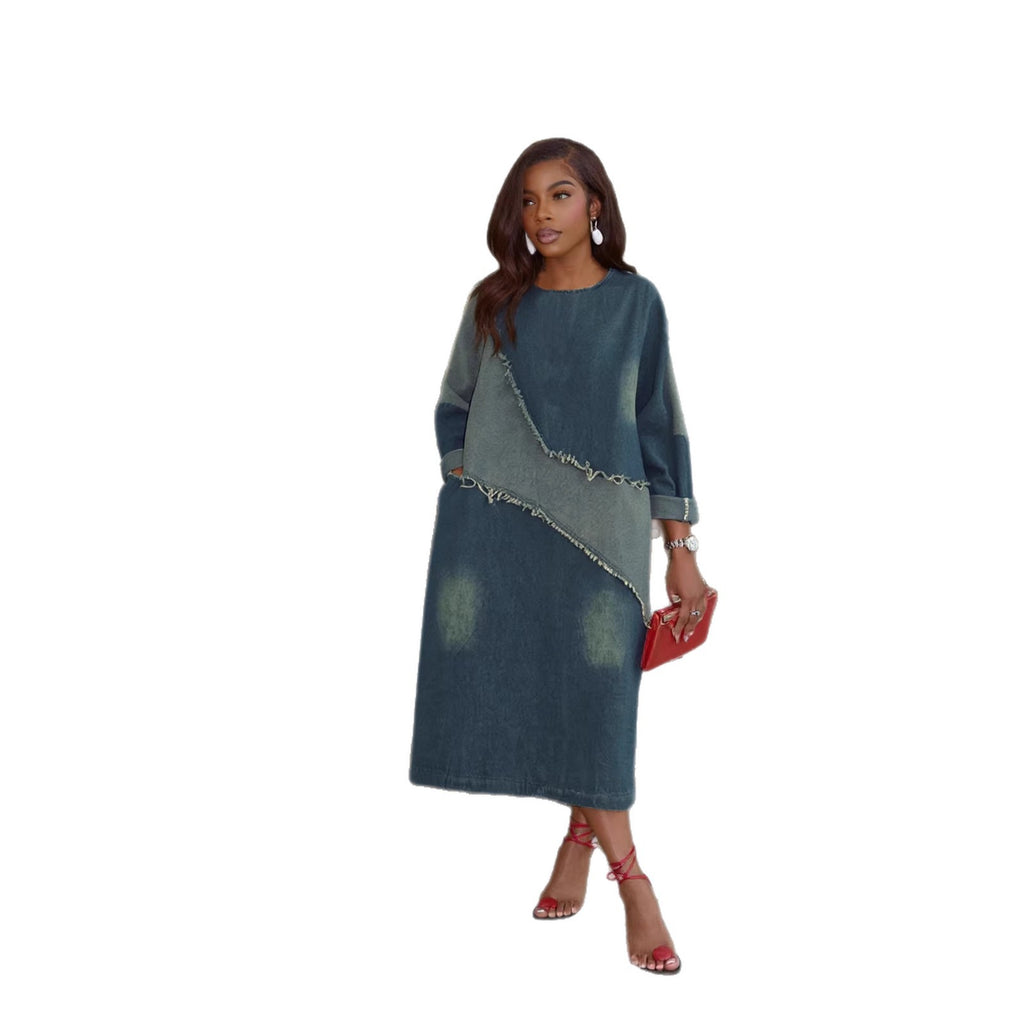 Raw Hem Loose Mid-Length Denim Dress
