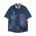 Graffiti cartoon printed denim short sleeved shirt