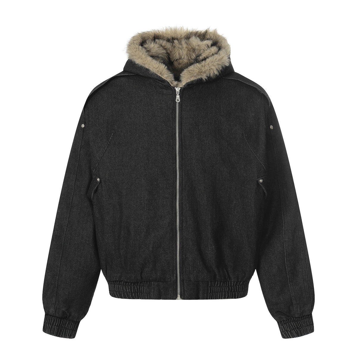Wool collar denim cotton jacket