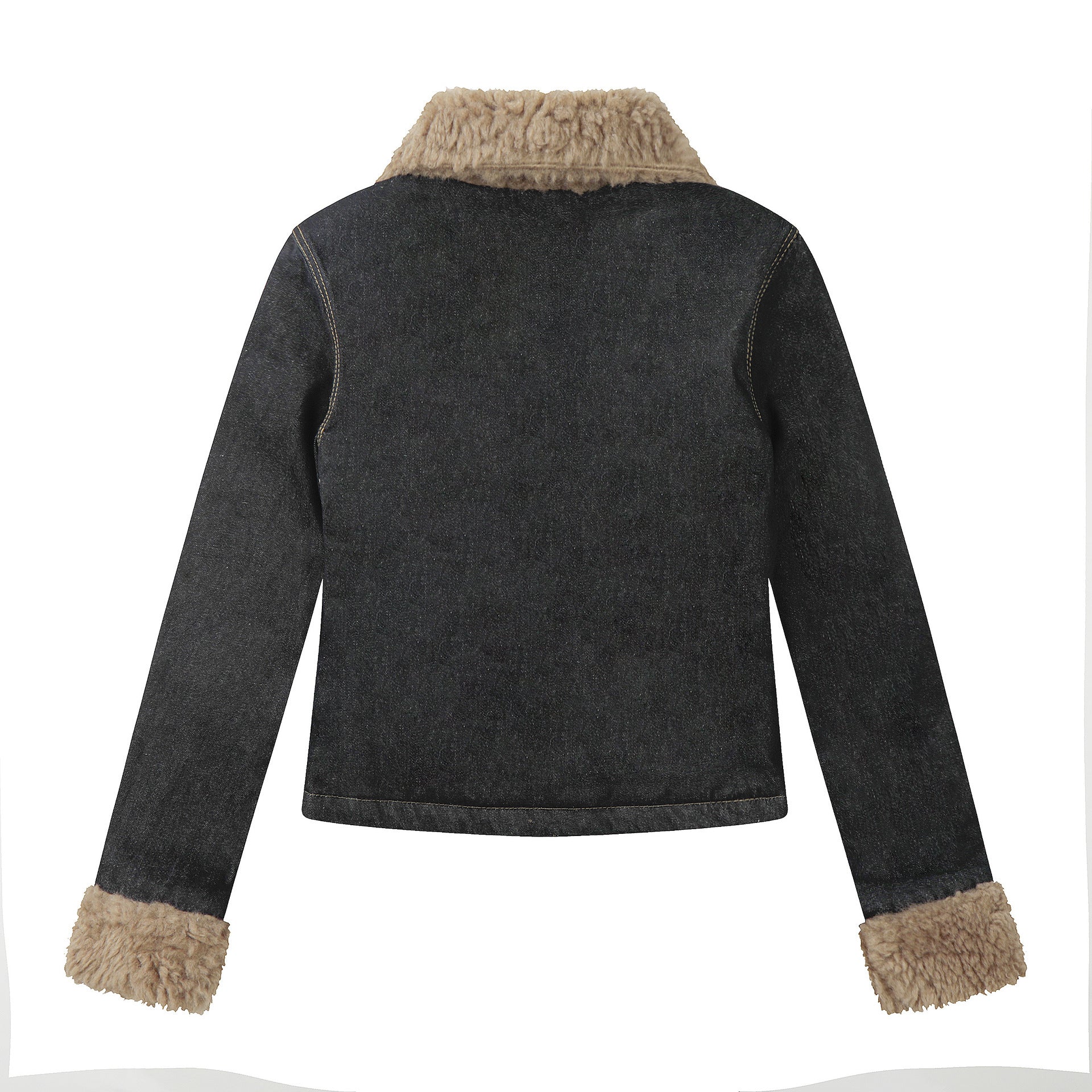 Retro lamb fleece patchwork denim jacket for women