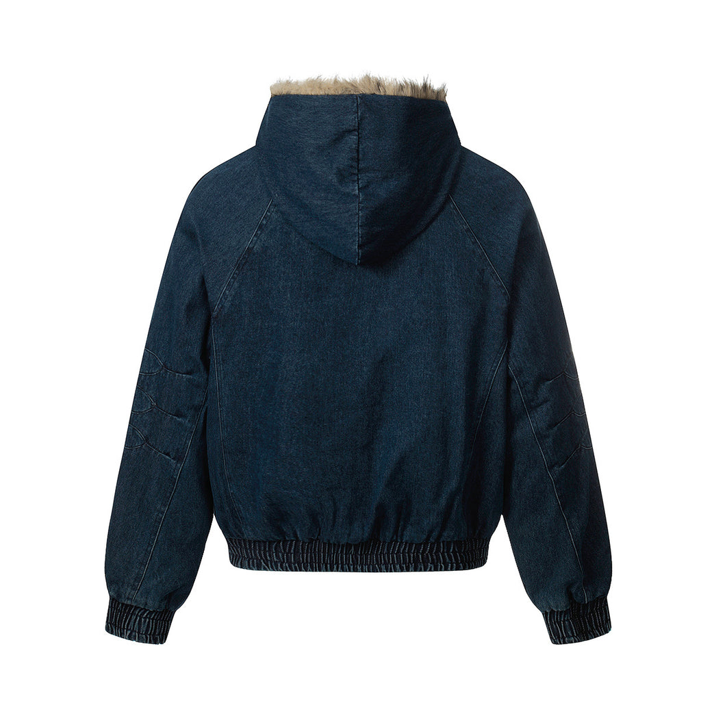 Wool collar denim cotton jacket