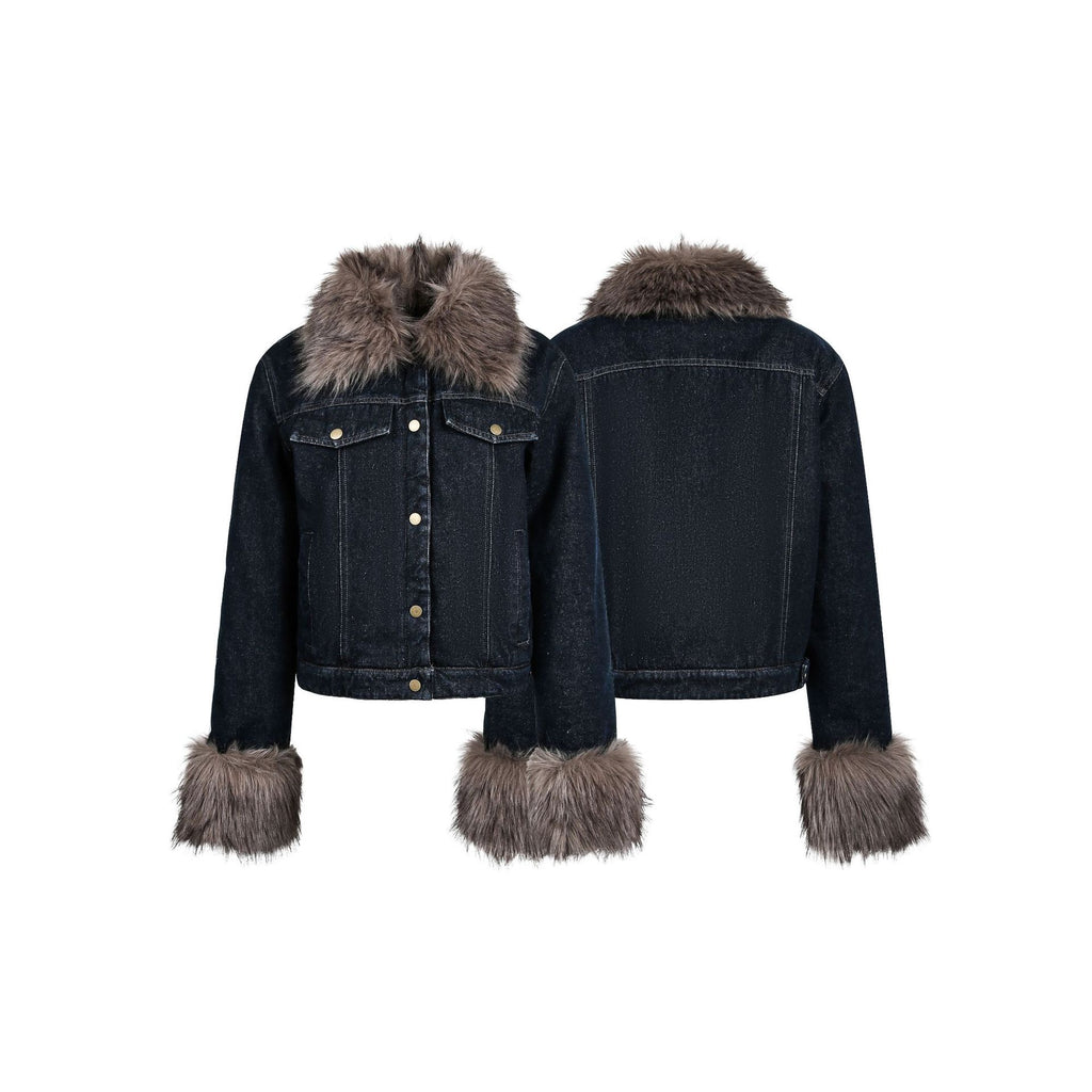 Collar patchwork contrasting denim jacket for women
