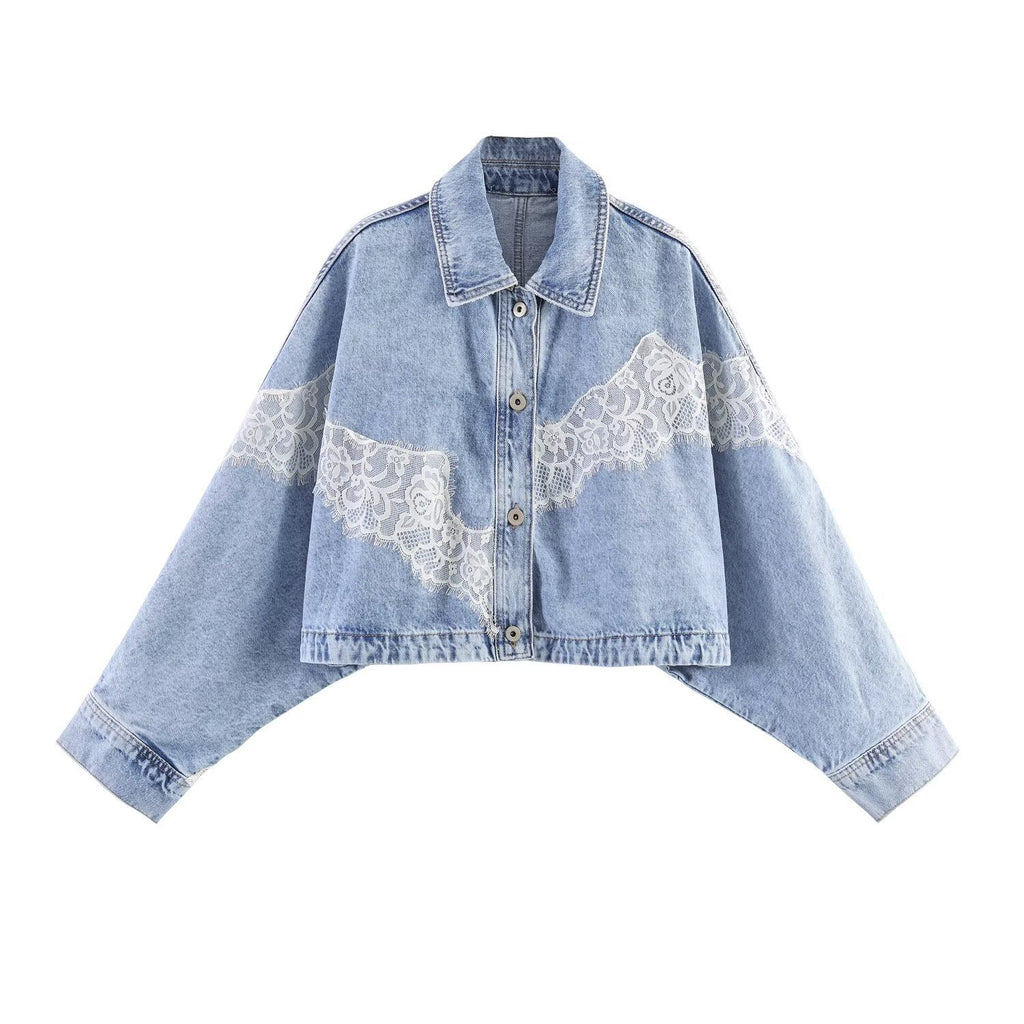 Lace denim jacket+denim women's clothing