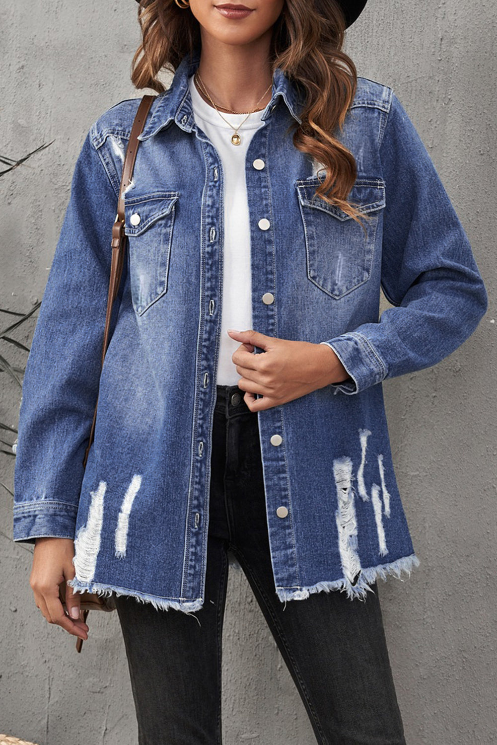 Blue Distressed Denim Jacket