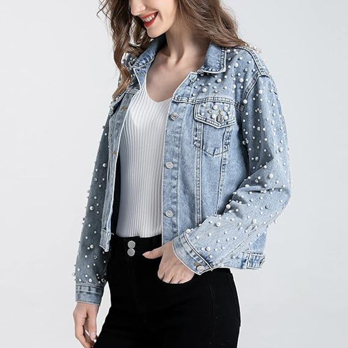 Denim Button Lapel Collar Short Jacket