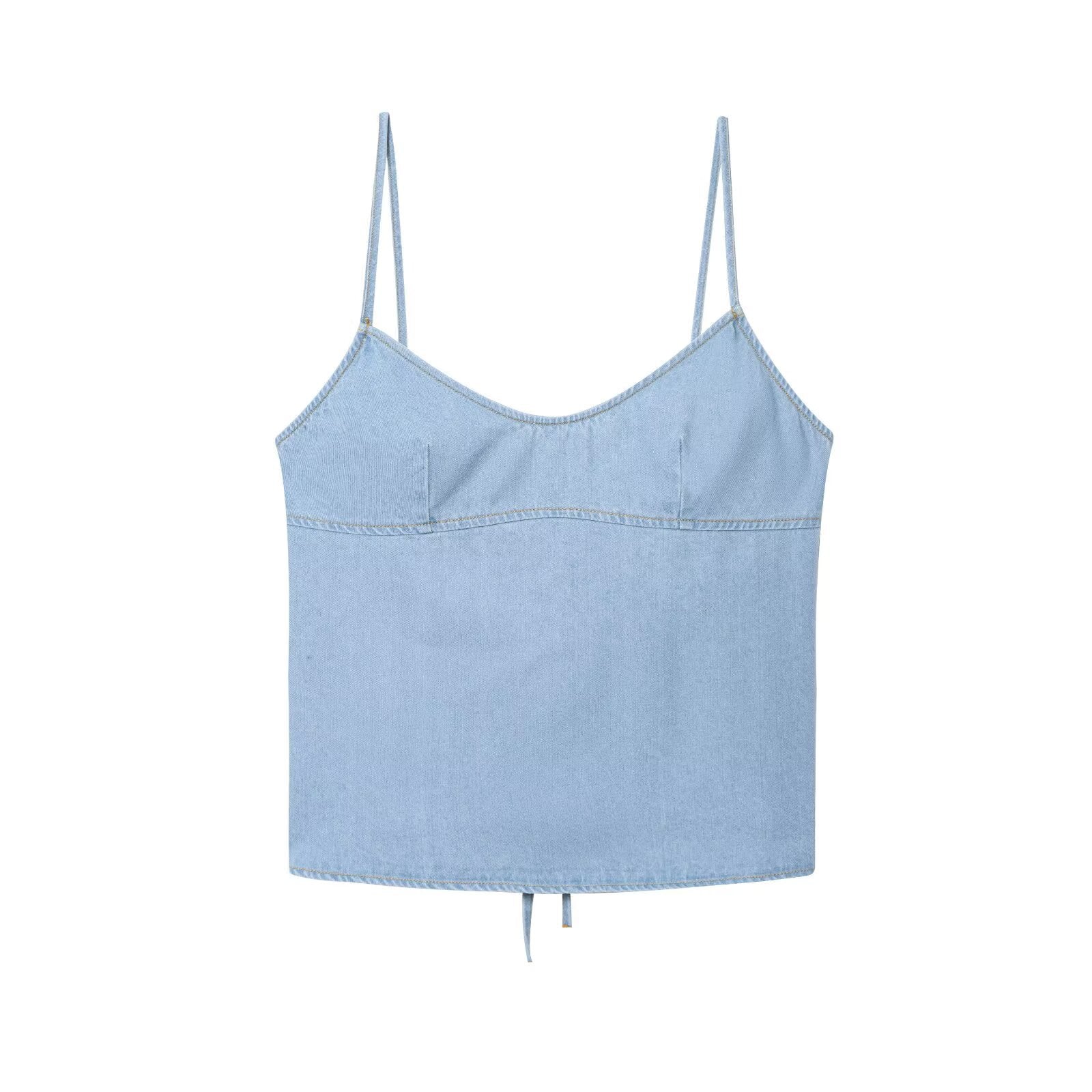 Denim camisole+bow tie denim suit for women