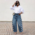 Street Style Side Split Star Print Jeans