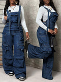 Wide leg denim loose overalls