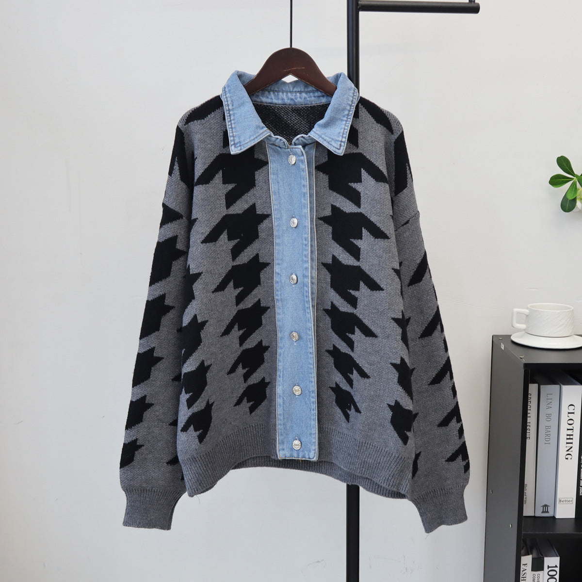 Loose patchwork denim sweater