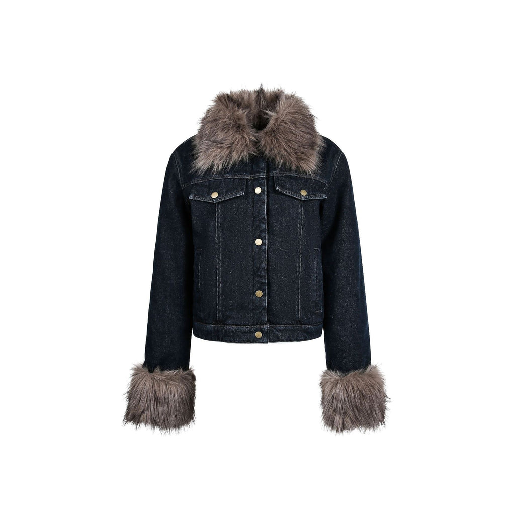 Collar patchwork contrasting denim jacket for women
