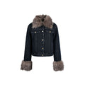 Collar patchwork contrasting denim jacket for women