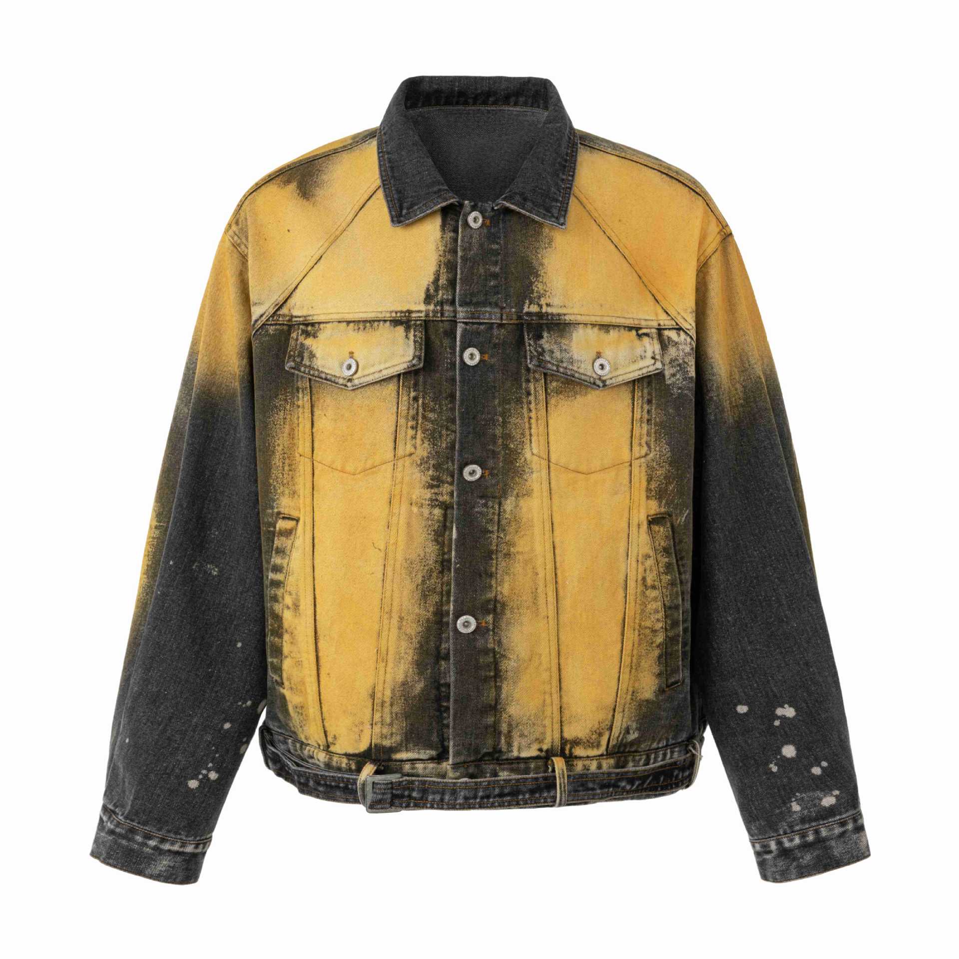 Gradient Distressed Loose Denim Jacket for Men