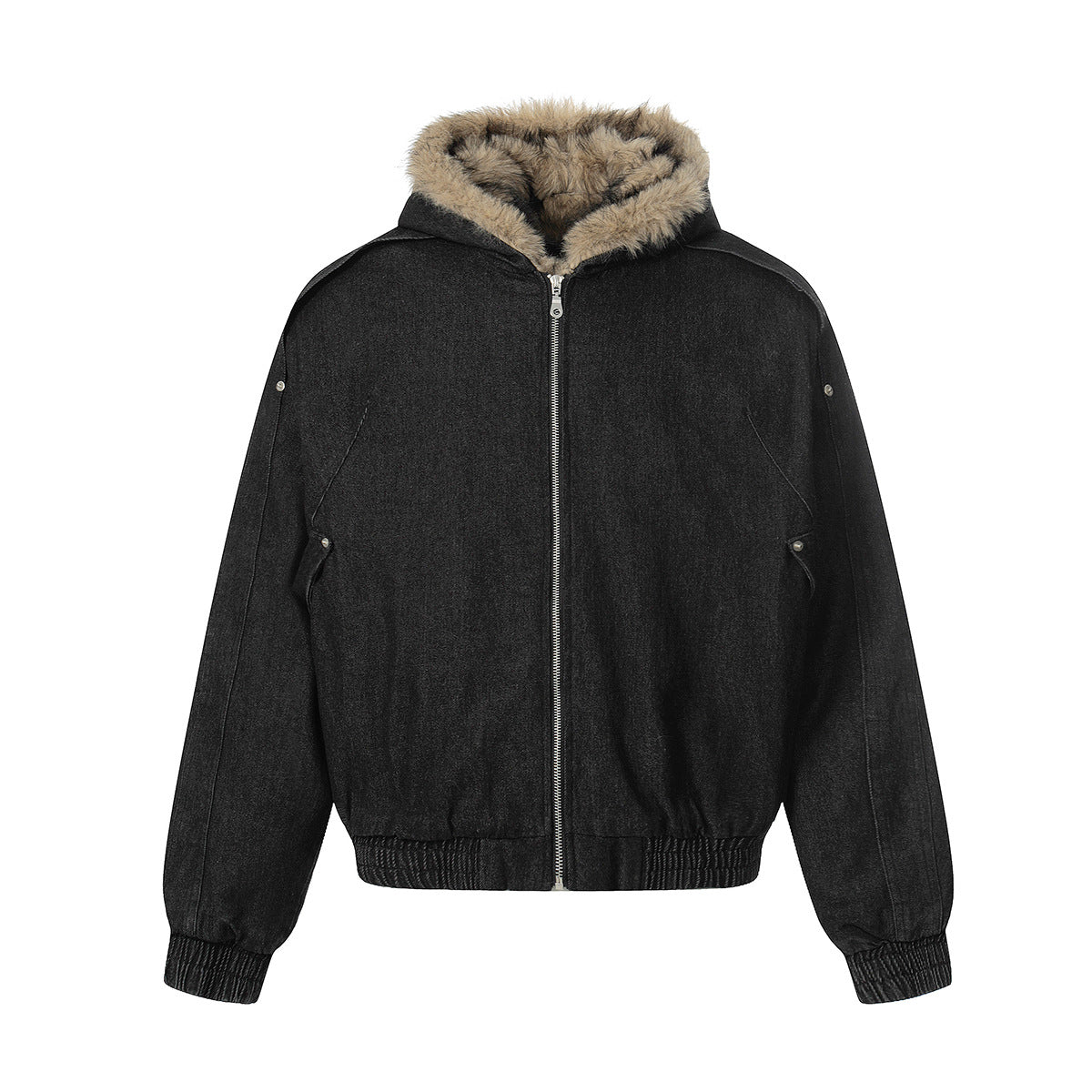 Wool collar denim cotton jacket