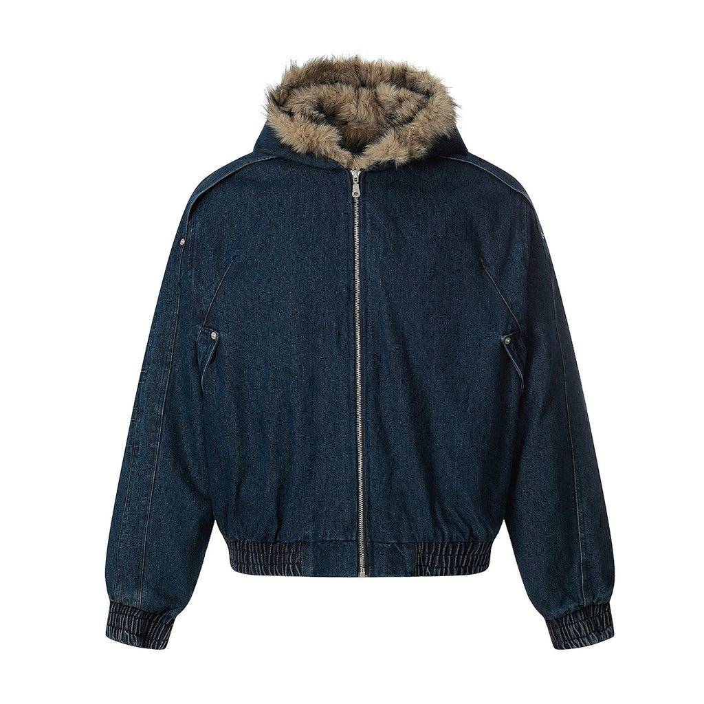 Wool collar denim cotton jacket