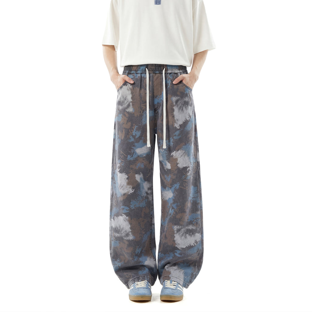 INS Street Straight Leg Patterned Lyocell Ice Silk Jeans