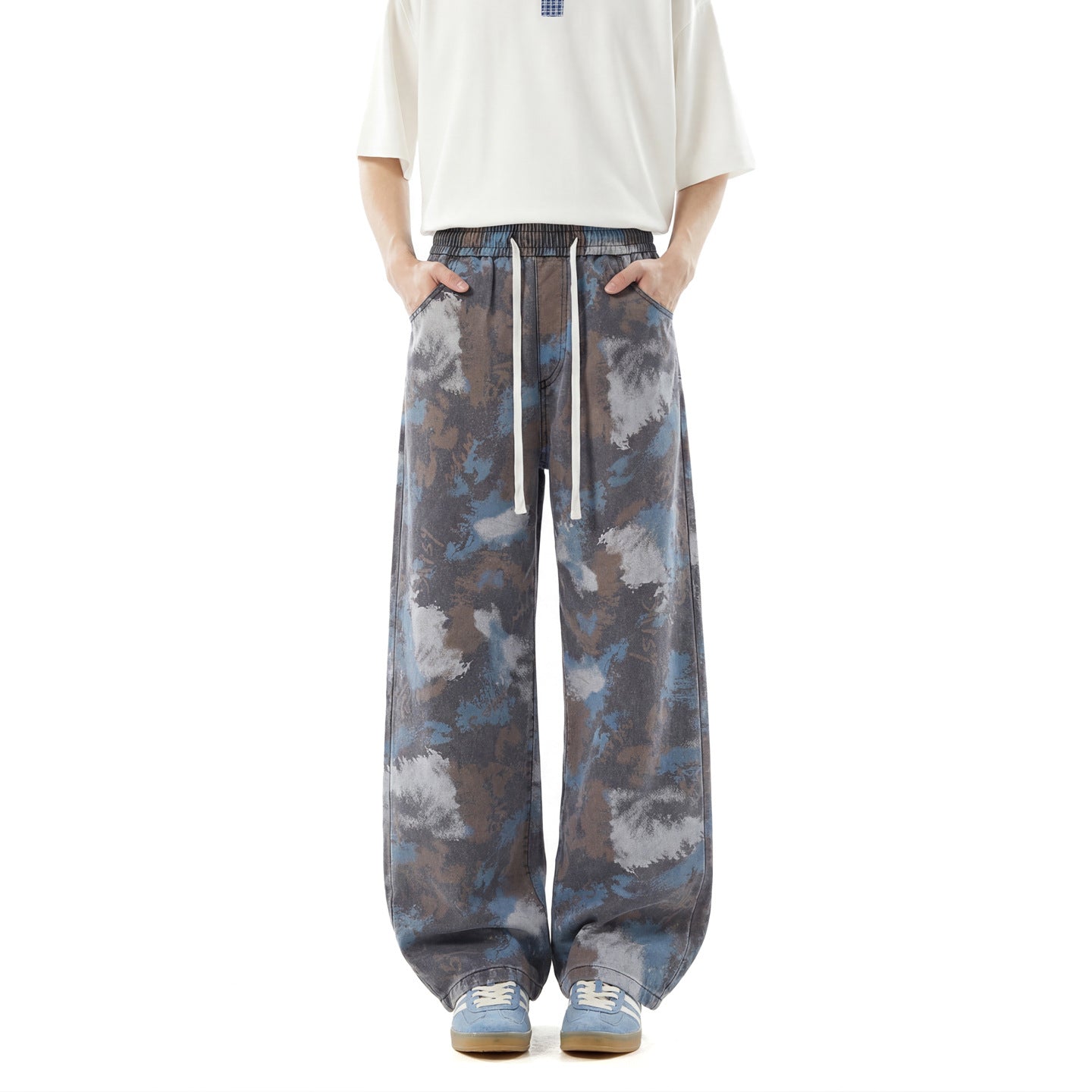 INS Street Straight Leg Patterned Lyocell Ice Silk Jeans
