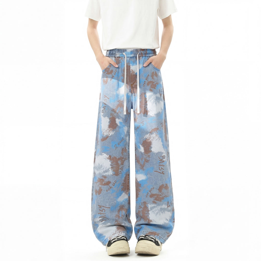 INS Street Straight Leg Patterned Lyocell Ice Silk Jeans