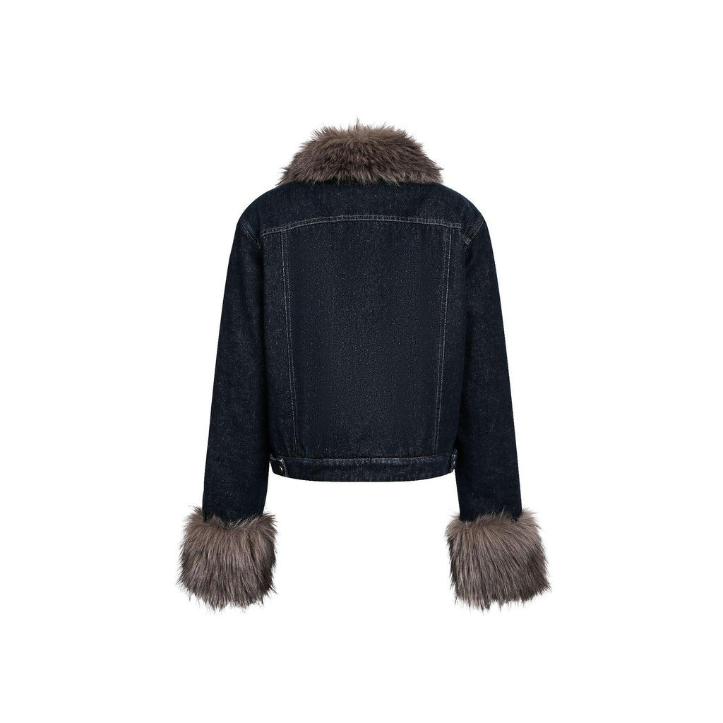 Collar patchwork contrasting denim jacket for women