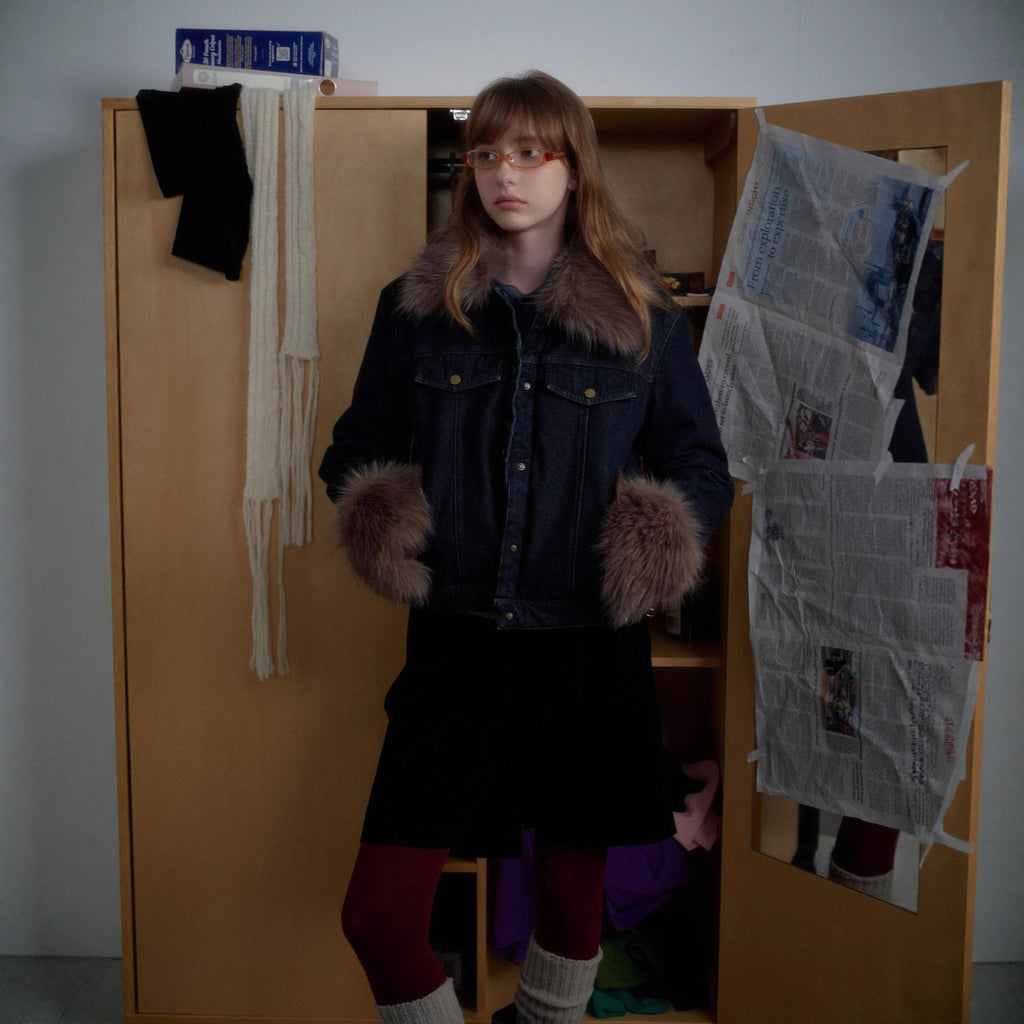 Collar patchwork contrasting denim jacket for women