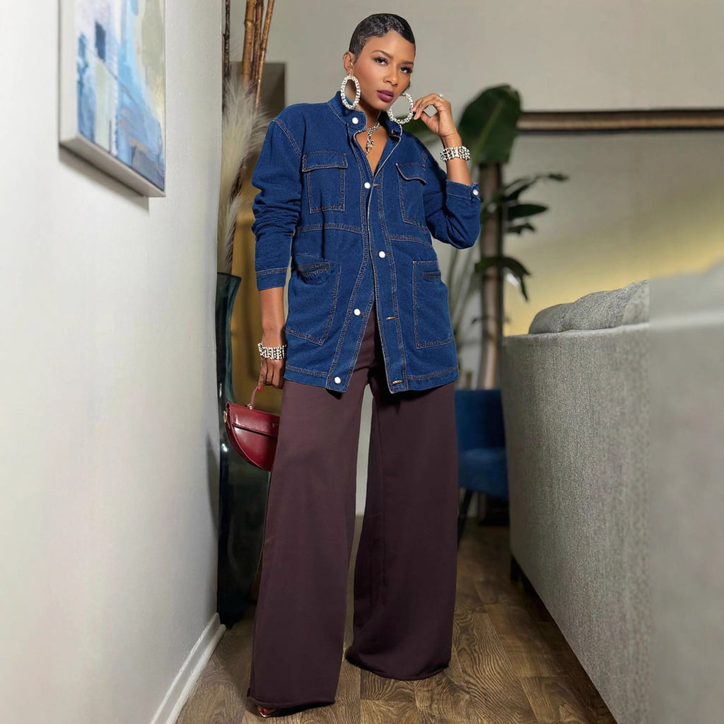 Oversize Mid-Length Cargo Denim Jacket