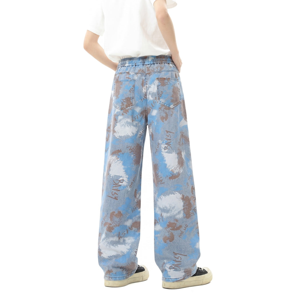 INS Street Straight Leg Patterned Lyocell Ice Silk Jeans