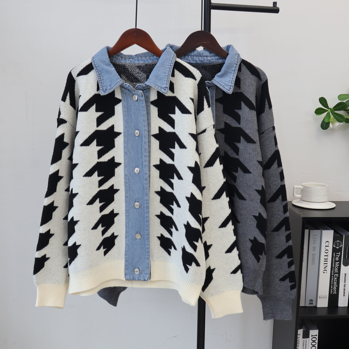 Loose patchwork denim sweater