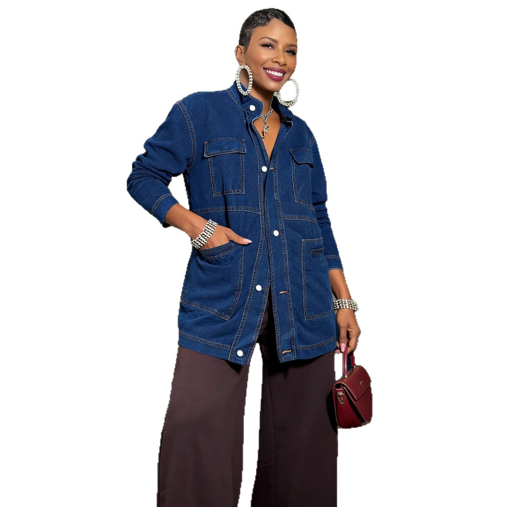 Oversize Mid-Length Cargo Denim Jacket
