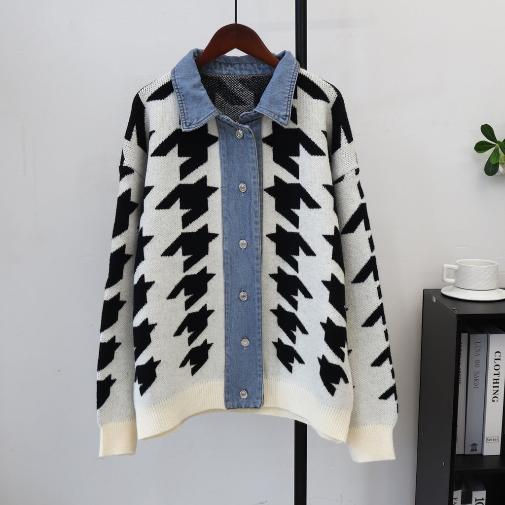 Loose patchwork denim sweater