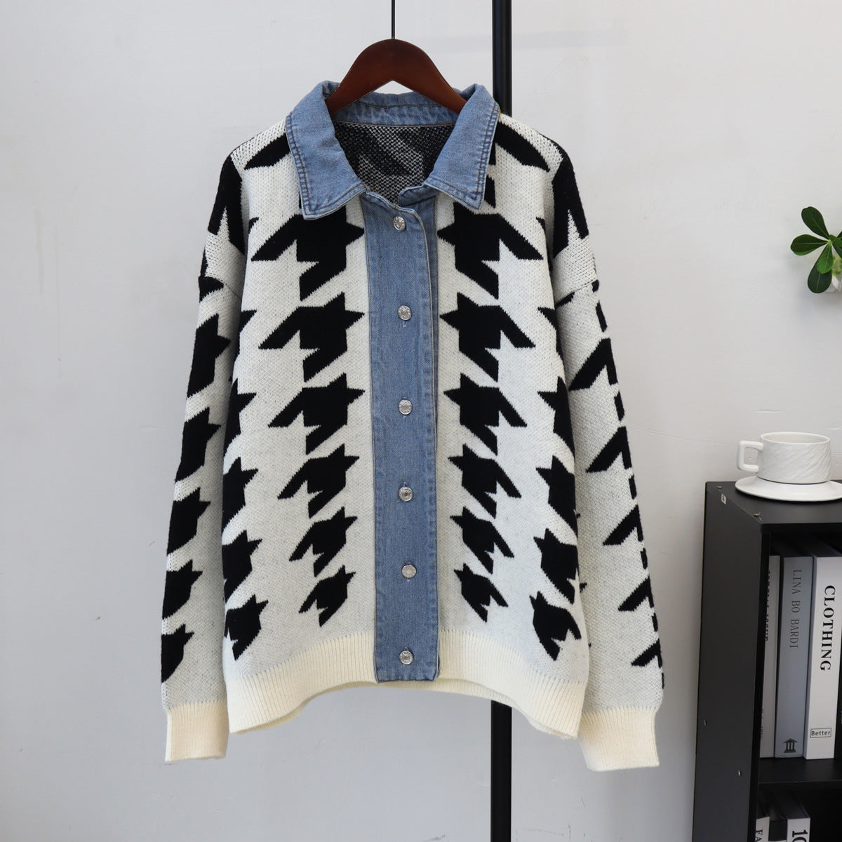 Loose patchwork denim sweater