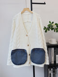 Splicing denim pocket sweater